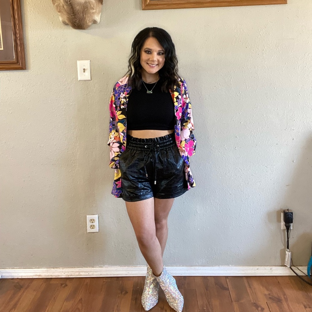 Black Crocodile leather shorts